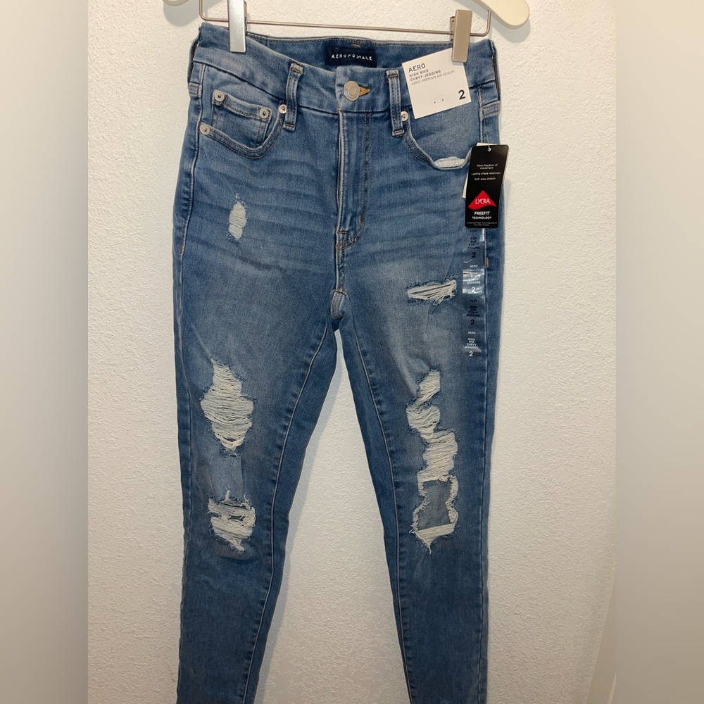 Aeropostale Blue Skinny Jeans with Vintage Distressing